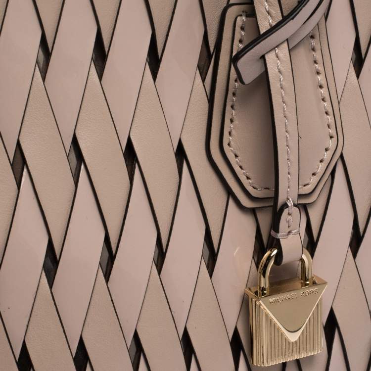 Pre Owned Michael Kors Pink Woven Leather Mercer Studio Tote
