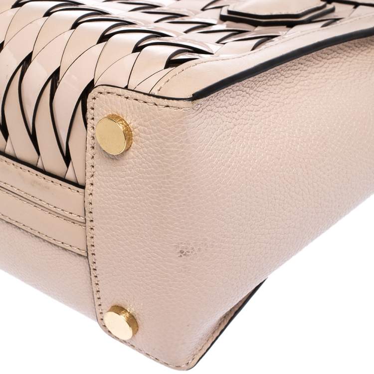 Pre Owned Michael Kors Pink Woven Leather Mercer Studio Tote