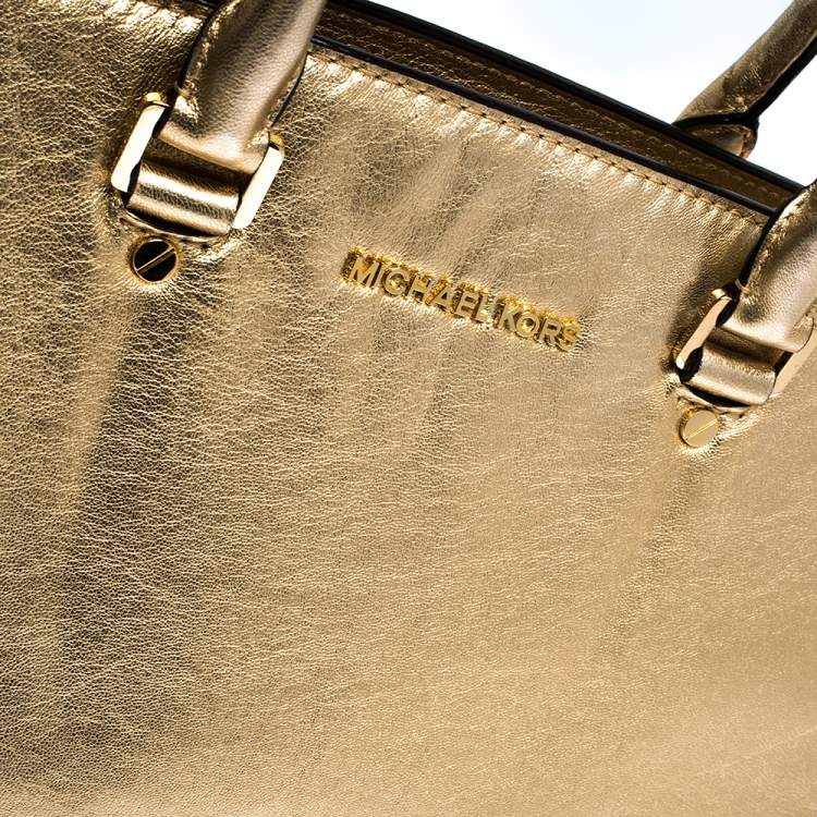 Pre Owned MICHAEL Michael Kors Gold Leather Large Selma Satchel