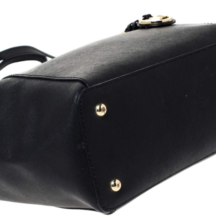 Pre Owned Michael Michael Kors Black Leather Medium Jet Set Top Zip Tote