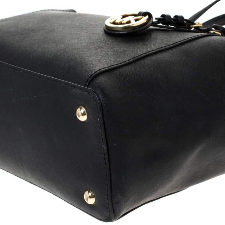 Pre Owned Michael Michael Kors Black Leather Medium Jet Set Top Zip Tote