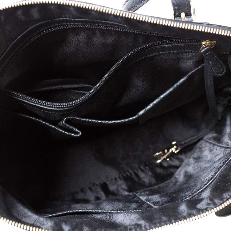Pre Owned Michael Michael Kors Black Leather Medium Jet Set Top Zip Tote