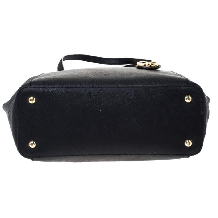 Pre Owned Michael Michael Kors Black Leather Medium Jet Set Top Zip Tote