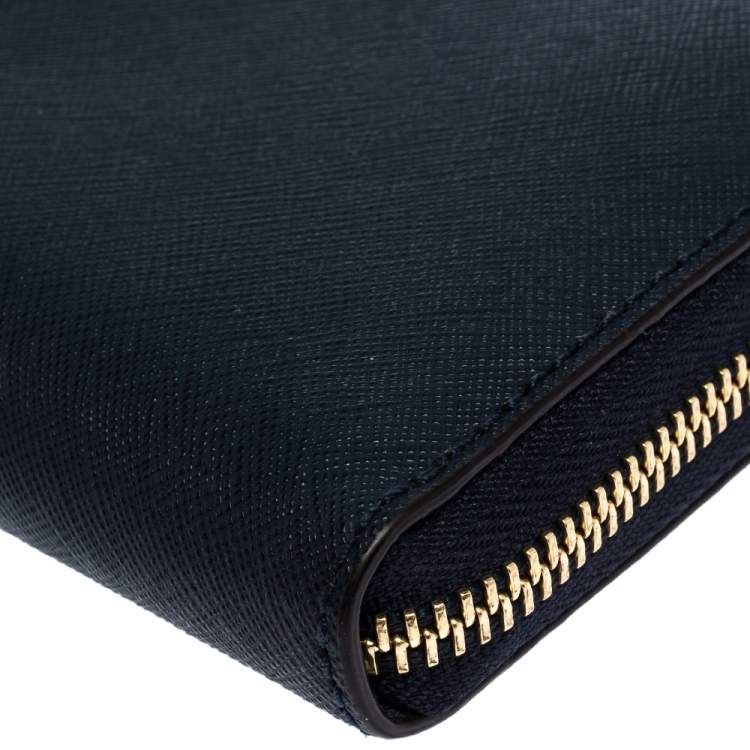 Pre Owned Michael Kors Blue Leather Zip Around Wristlet Wallet