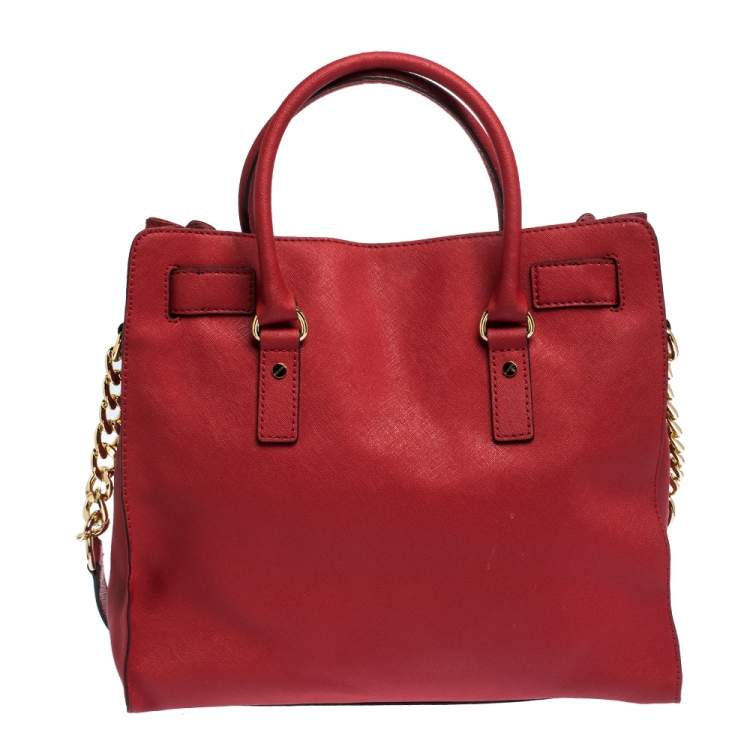 Pre Owned MICHAEL Michael Kors Red Leather Large Hamilton North South Tote