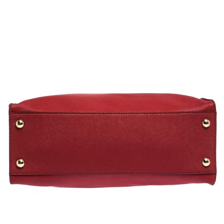 Pre Owned MICHAEL Michael Kors Red Leather Large Hamilton North South Tote