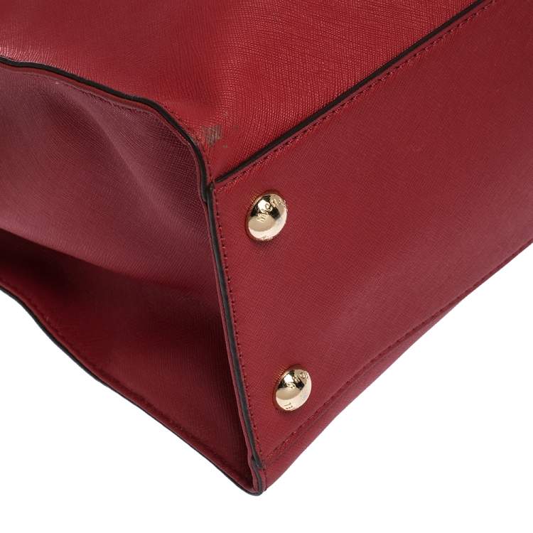 Pre Owned MICHAEL Michael Kors Red Leather Large Hamilton North South Tote