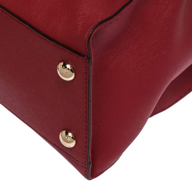 Pre Owned MICHAEL Michael Kors Red Leather Large Hamilton North South Tote