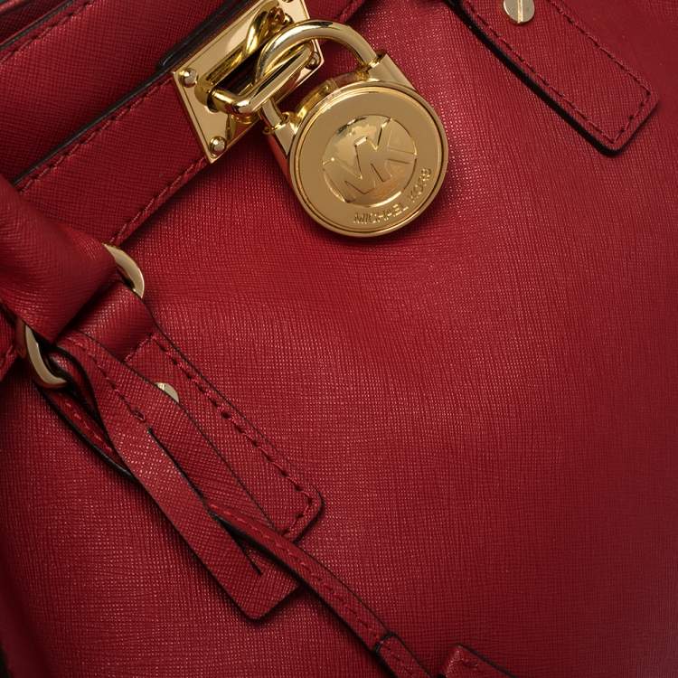 Pre Owned MICHAEL Michael Kors Red Leather Large Hamilton North South Tote