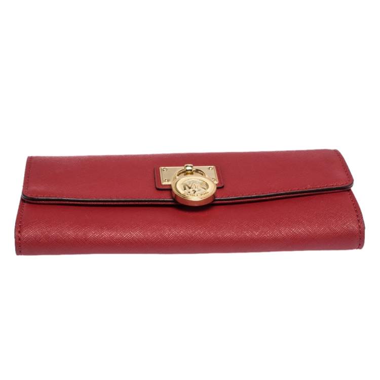 Pre Owned Michael Kors Red Leather Hamilton Wallet