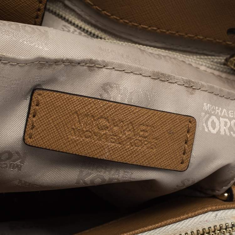 Pre Owned MICHAEL Michael Kors Beige/Tan Monogram Coated Canvas and Leather Tote