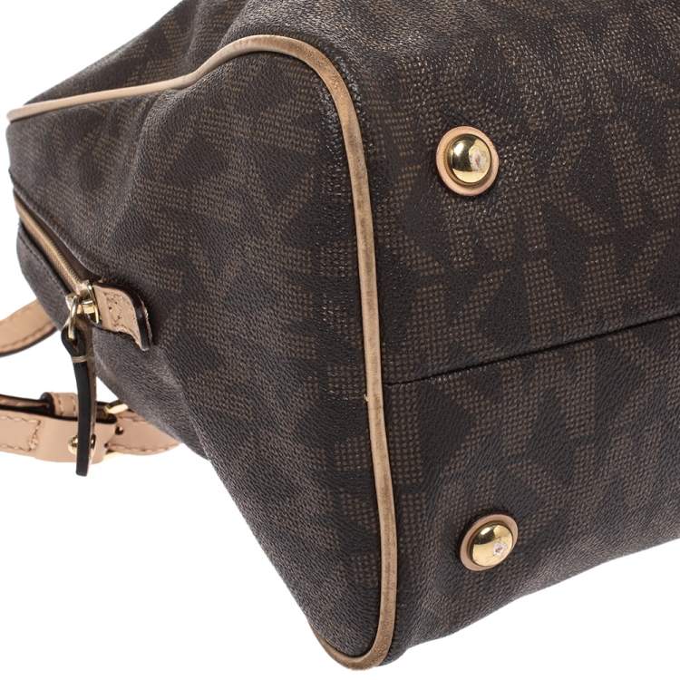 Pre Owned MICHAEL Michael Kors Brown Coated Canvas and Leather Cindy Dome Satchel