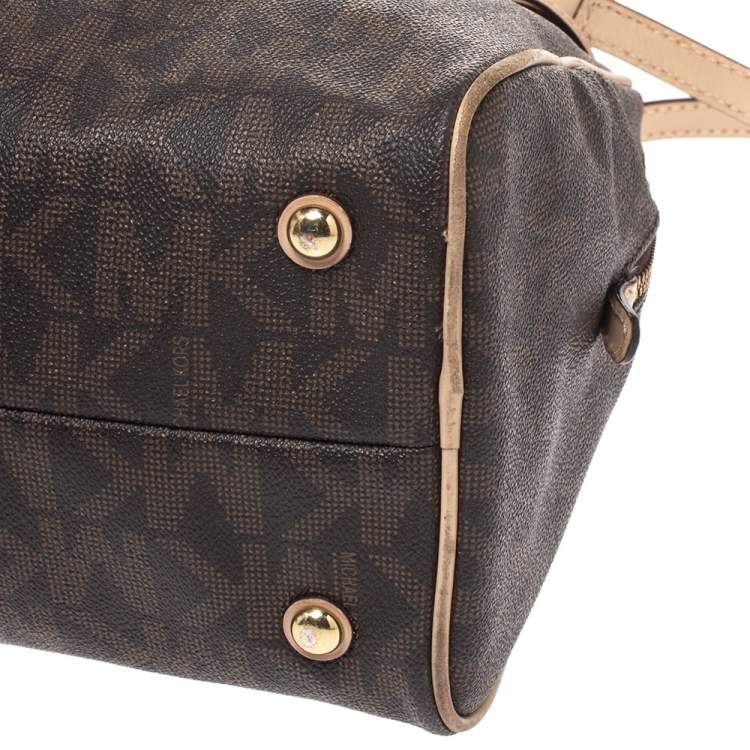 Pre Owned MICHAEL Michael Kors Brown Coated Canvas and Leather Cindy Dome Satchel