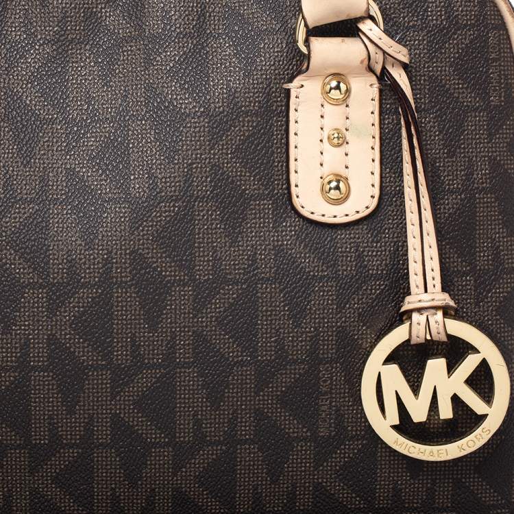 Pre Owned MICHAEL Michael Kors Brown Coated Canvas and Leather Cindy Dome Satchel
