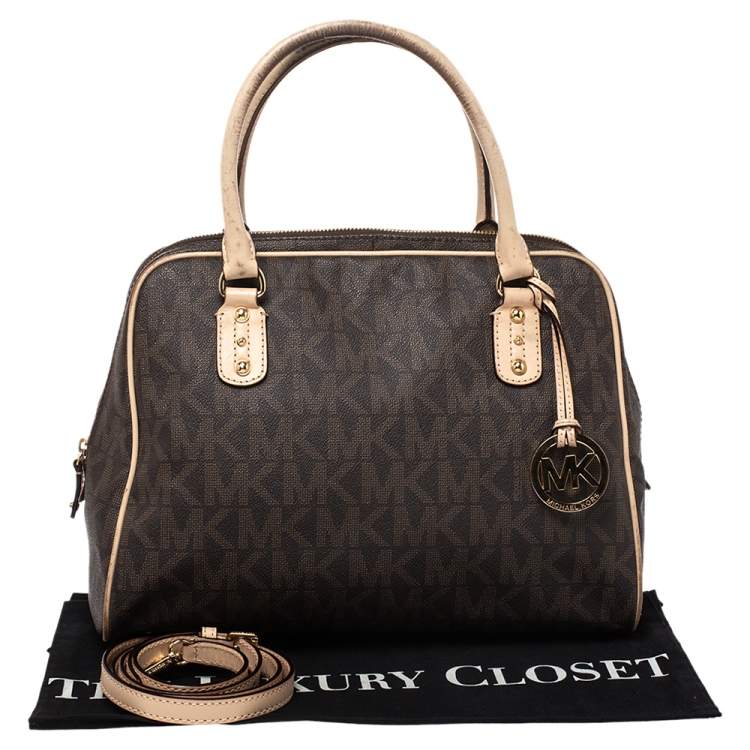 Pre Owned MICHAEL Michael Kors Brown Coated Canvas and Leather Cindy Dome Satchel