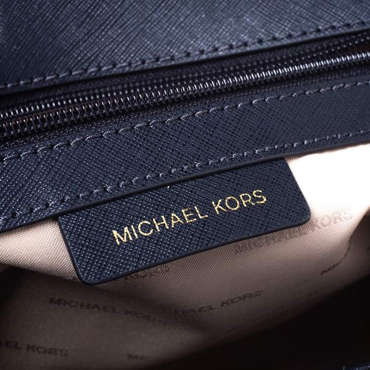Pre Owned Michael Kors Navy Blue Studded Leather Medium Ava Top Handle Bag