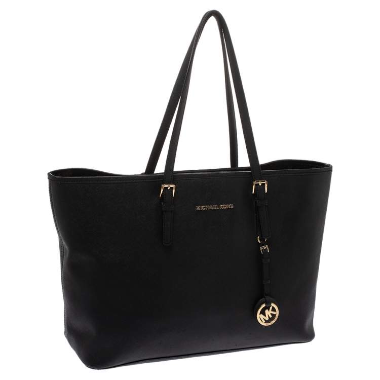 Pre Owned Michael Kors Black Leather Large Jet Set Travel Tote