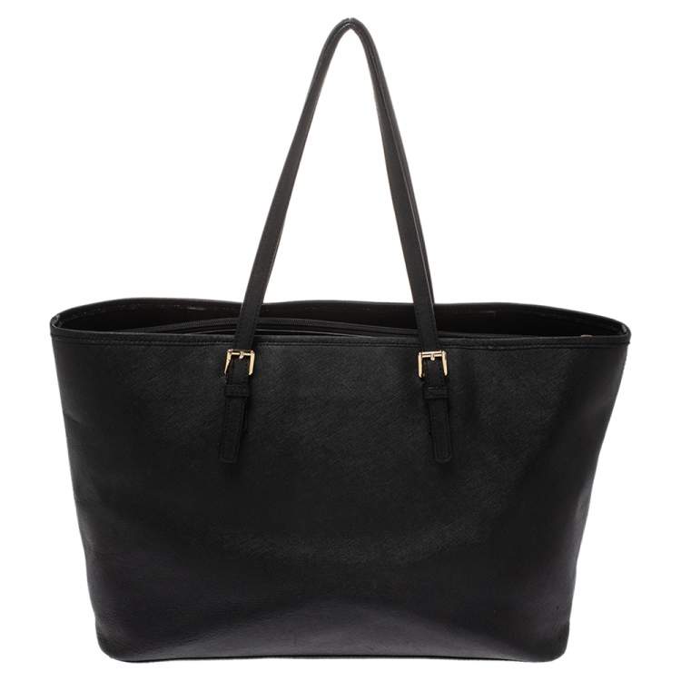 Pre Owned Michael Kors Black Leather Large Jet Set Travel Tote