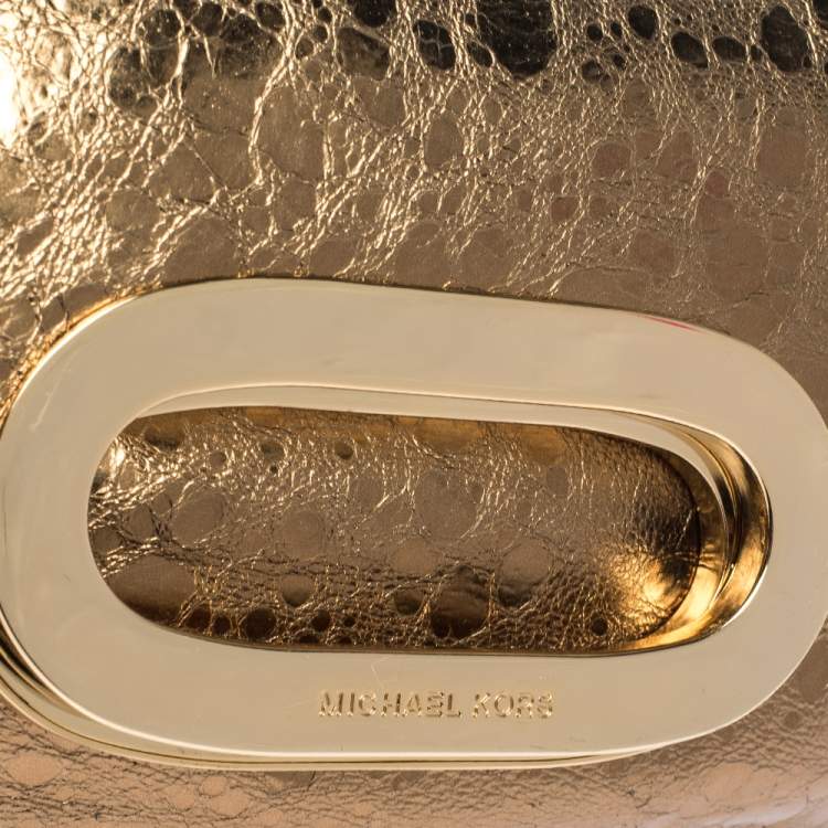 Pre Owned Michael Kors Metallic Gold Leather Fold Over Clutch