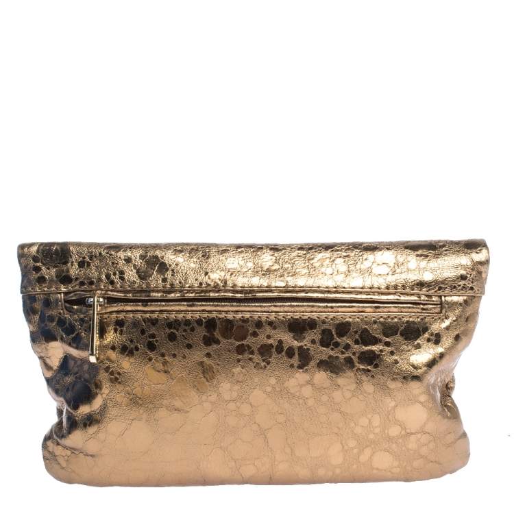 Pre Owned Michael Kors Metallic Gold Leather Fold Over Clutch