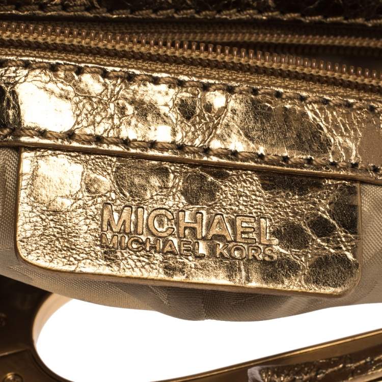 Pre Owned Michael Kors Metallic Gold Leather Fold Over Clutch