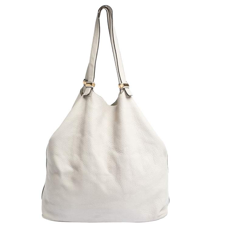 Pre Owned Michael Kors Grey Perforated Leather Logo Grab Hobo