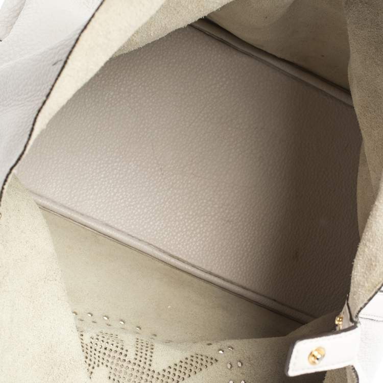 Pre Owned Michael Kors Grey Perforated Leather Logo Grab Hobo