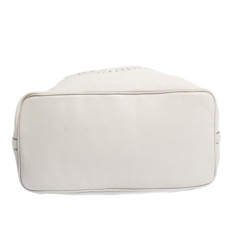 Pre Owned Michael Kors Grey Perforated Leather Logo Grab Hobo