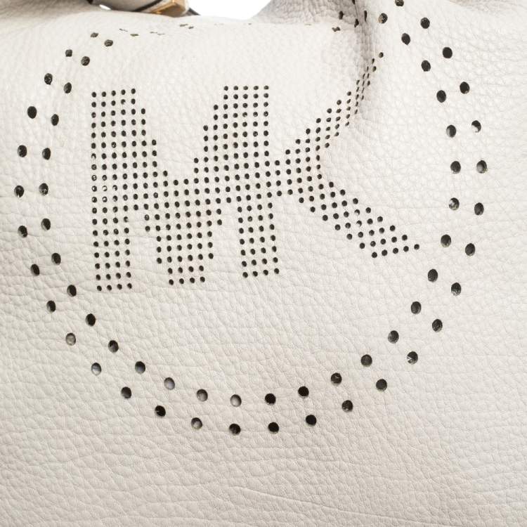 Pre Owned Michael Kors Grey Perforated Leather Logo Grab Hobo