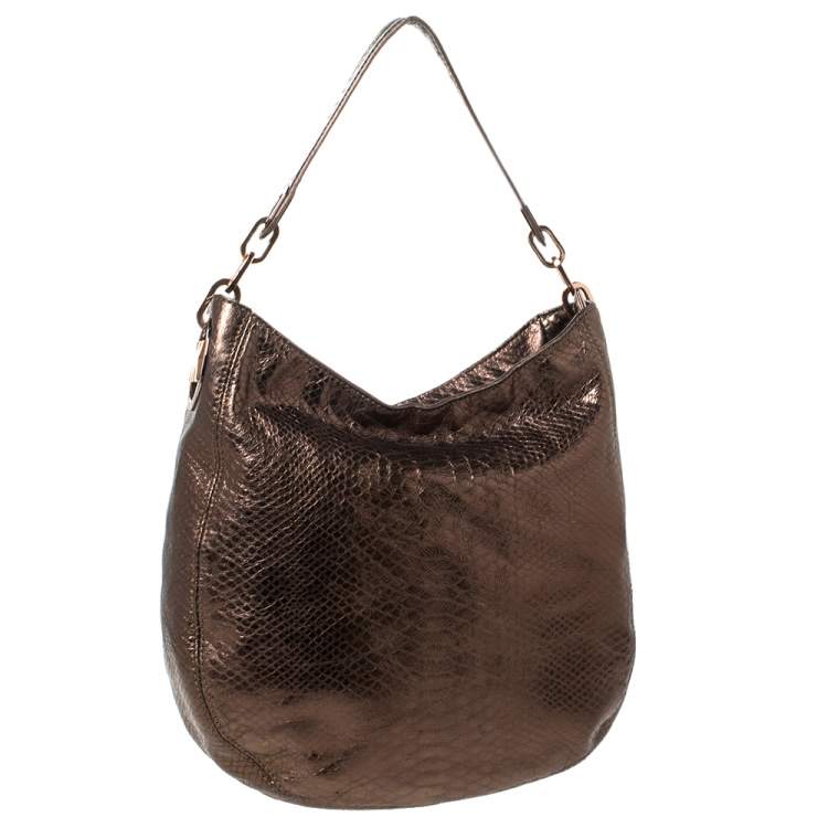 Pre Owned Michael Michael Kors Metallic Snake Effect Leather Lillie Hobo