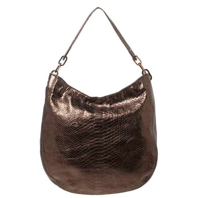 Pre Owned Michael Michael Kors Metallic Snake Effect Leather Lillie Hobo