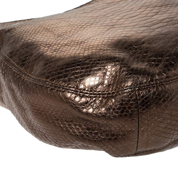 Pre Owned Michael Michael Kors Metallic Snake Effect Leather Lillie Hobo