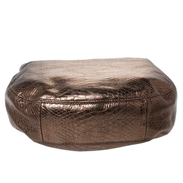 Pre Owned Michael Michael Kors Metallic Snake Effect Leather Lillie Hobo