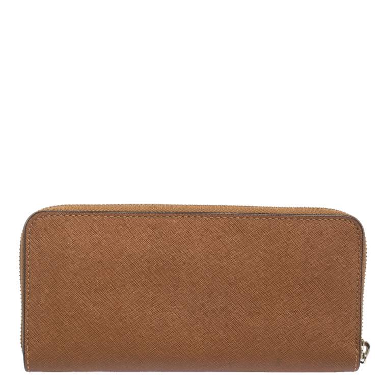 Pre Owned Michael Kors Metallic Tan Leather Jet Set Travel Continental Wallet