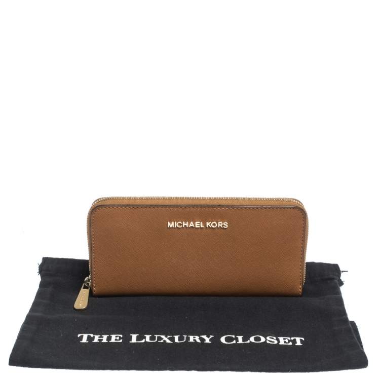 Pre Owned Michael Kors Metallic Tan Leather Jet Set Travel Continental Wallet