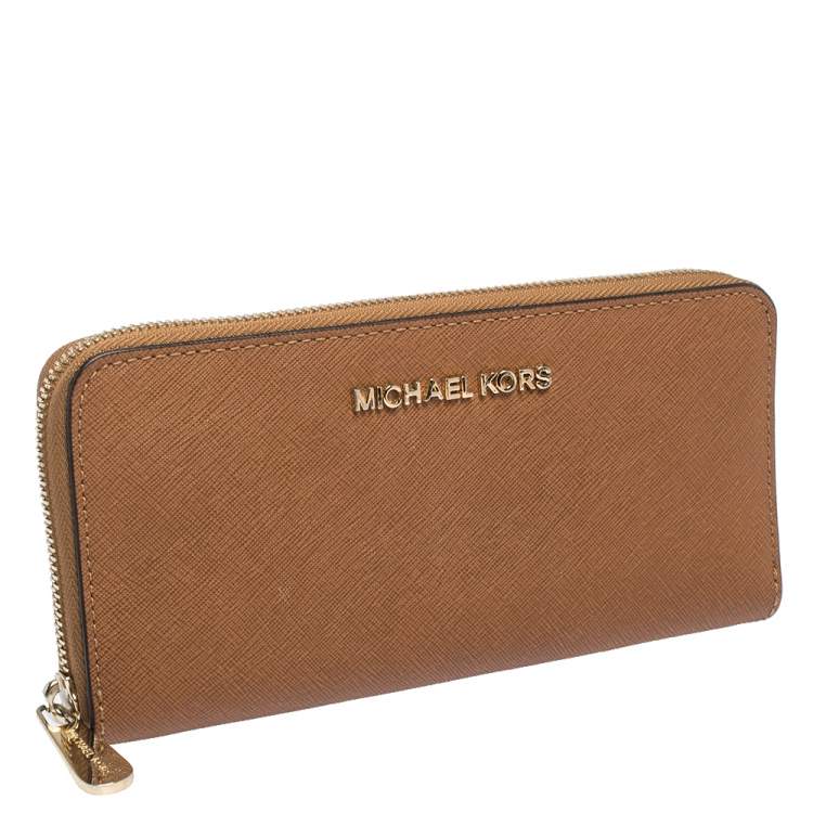 Pre Owned Michael Kors Metallic Tan Leather Jet Set Travel Continental Wallet