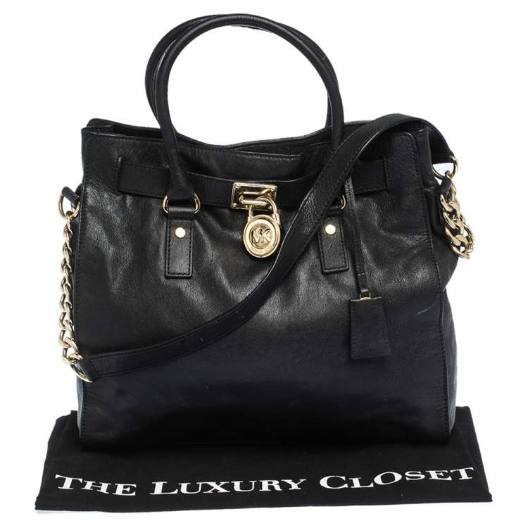 Pre Owned Michael Michael Kors Black Leather Large Hamilton North South Tote