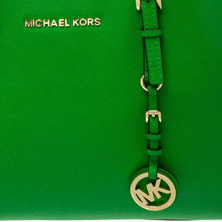 Pre Owned Michael Kors Green Leather Jet Set Travel Tote 