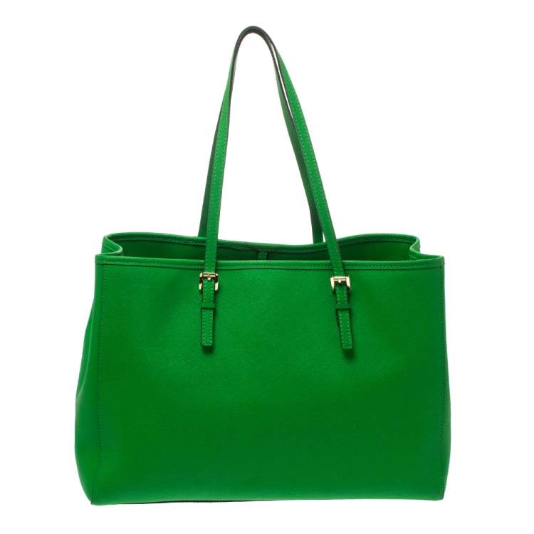 Pre Owned Michael Kors Green Leather Jet Set Travel Tote 