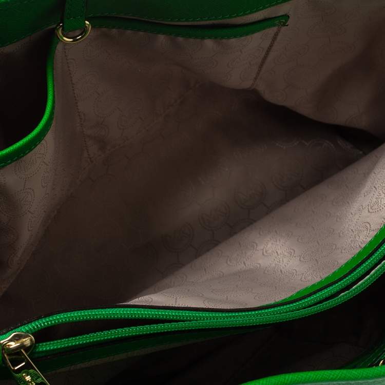 Pre Owned Michael Kors Green Leather Jet Set Travel Tote 