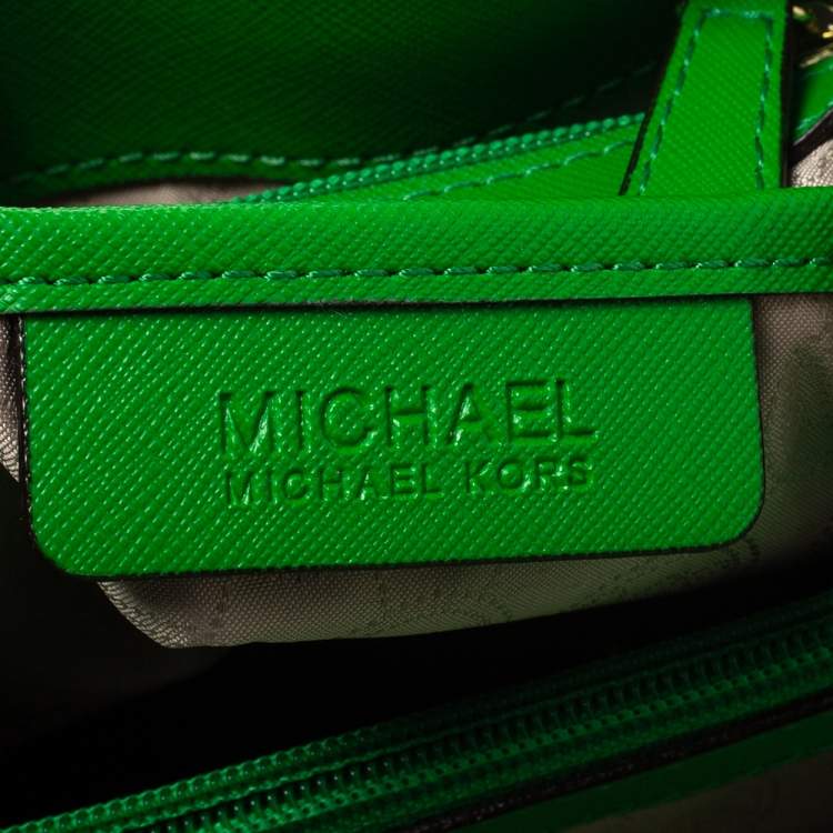Pre Owned Michael Kors Green Leather Jet Set Travel Tote 