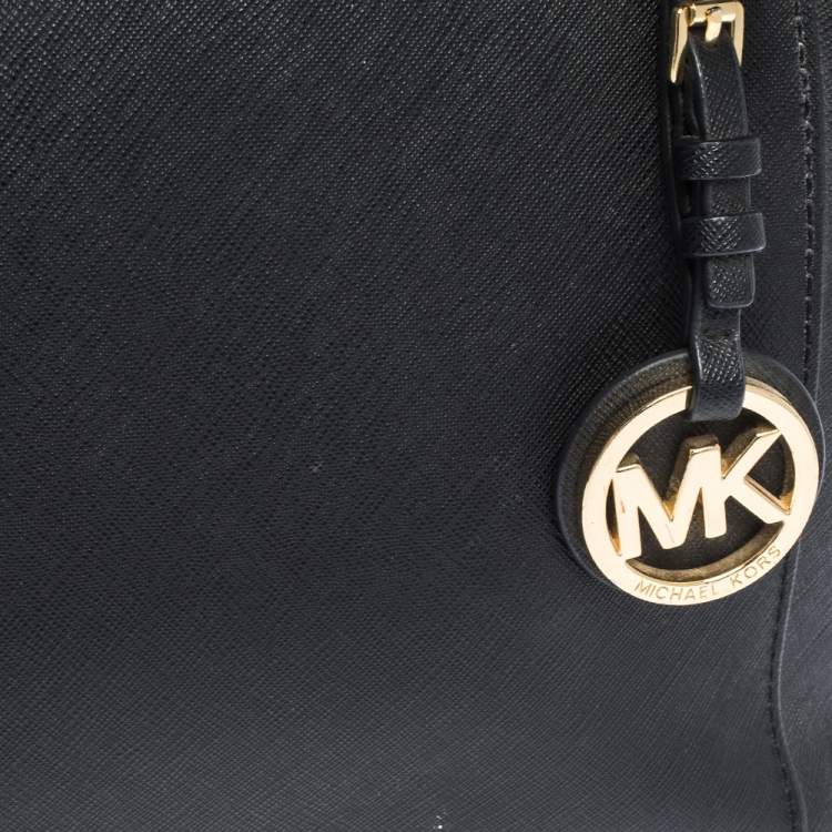 Pre Owned MICHAEL Michael Kors Black Saffiano Leather Top-zip Jet Set Tote