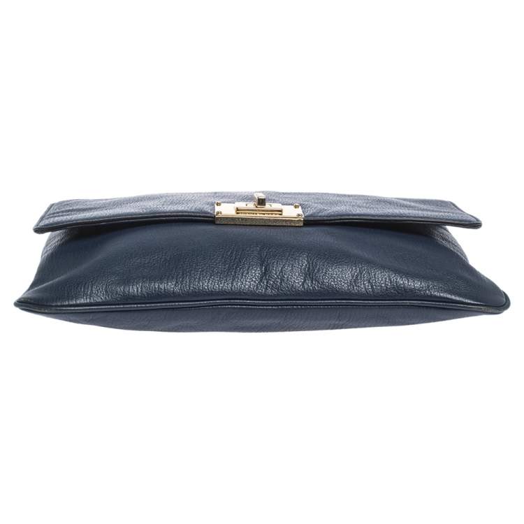 Pre Owned MICHAEL Michael Kors Blue Leather Turnlock Chain Clutch