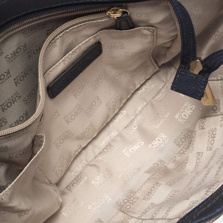 Pre Owned Michael Kors Navy Blue Leather Jet Set Travel Chain Shoulder Bag