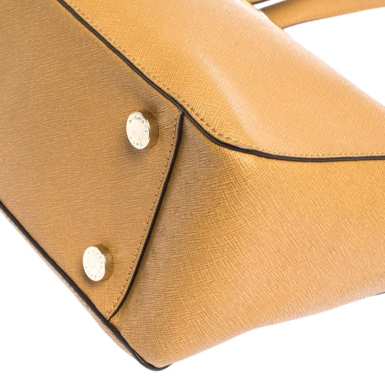 Pre Owned MICHAEL Michael Kors Light Brown Leather Metal Detail Handle Tote