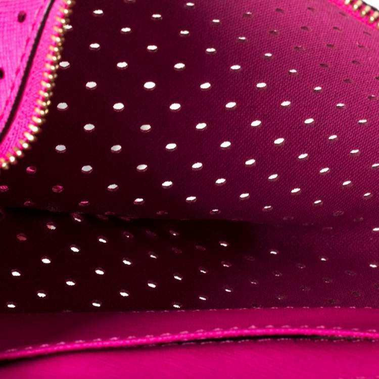 Pre Owned Michael Kors Hot Pink Perforated Leather Jet Set Wristlet Pouch