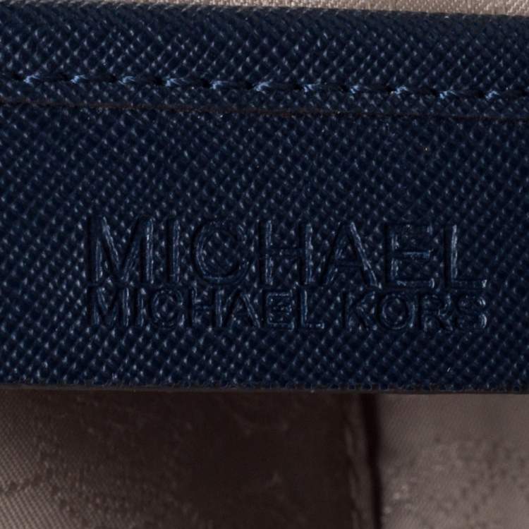 Pre Owned Michael Michael Kors Blue Leather Medium Jet Set Top Zip Tote