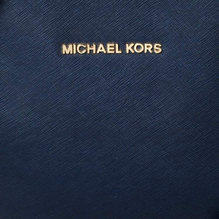 Pre Owned Michael Michael Kors Blue Leather Medium Jet Set Top Zip Tote