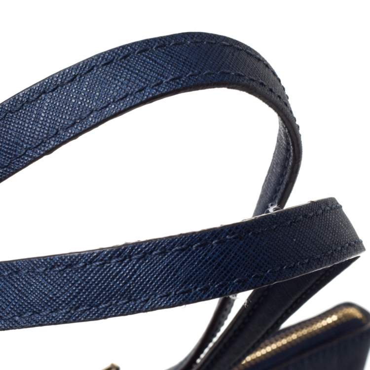 Pre Owned Michael Michael Kors Blue Leather Medium Jet Set Top Zip Tote