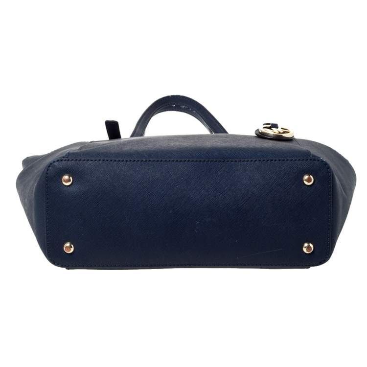 Pre Owned Michael Michael Kors Blue Leather Medium Jet Set Top Zip Tote